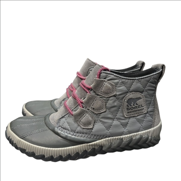 Sorel Out N About Quilted Ankle Rain Duck Boots Gray Leather Rubber Women’s 7 - Picture 4 of 16